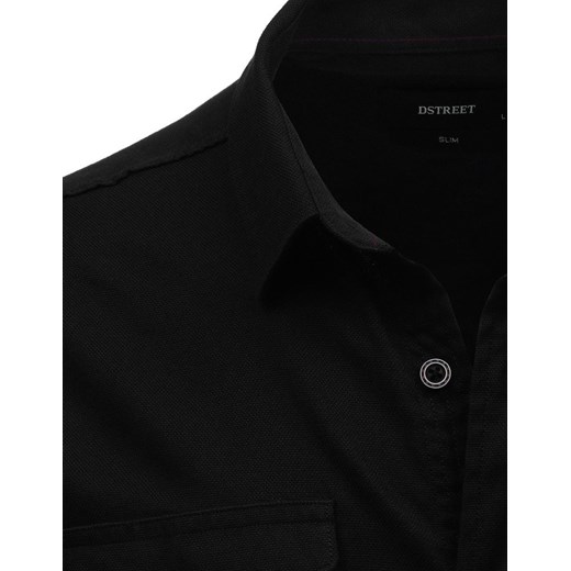 Koszula męska z krótkim rękawem czarna (kx0914) Dstreet  XL  wyprzedaż 