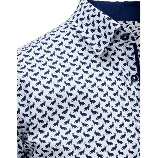Koszula męska we wzory z krótkim rękawem biała (kx0903) Dstreet  XXL okazyjna cena  