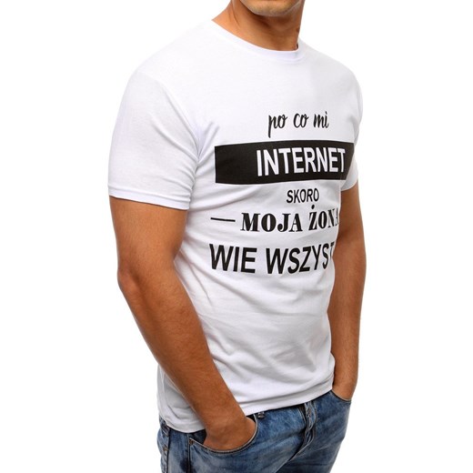 T-shirt męski z nadrukiem biały (rx2812) Dstreet  XXL okazyjna cena  
