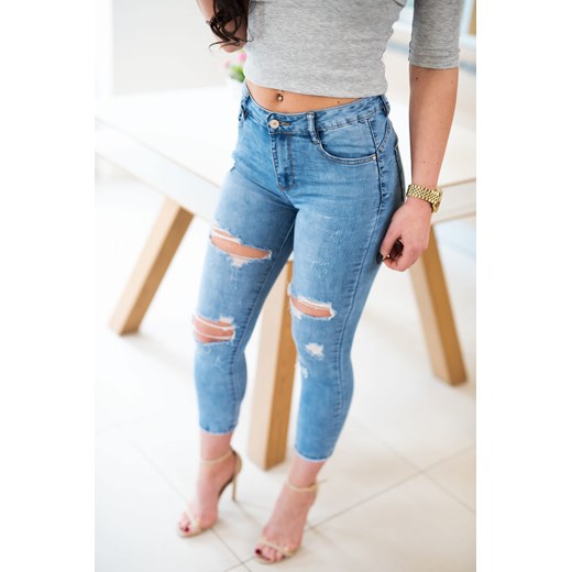 Z523 Jeansowe spodnie damskie z dziurami nogawki 7/8 rozmiar xs s m l xl  Dehe.pl S  okazja 
