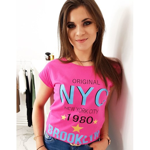 T-shirt damski z nadrukiem różowy (ry1007)  Dstreet M DSTREET.PL wyprzedaż 