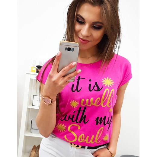 T-shirt damski z nadrukiem różowy (ry1108)  Dstreet XL DSTREET.PL wyprzedaż 