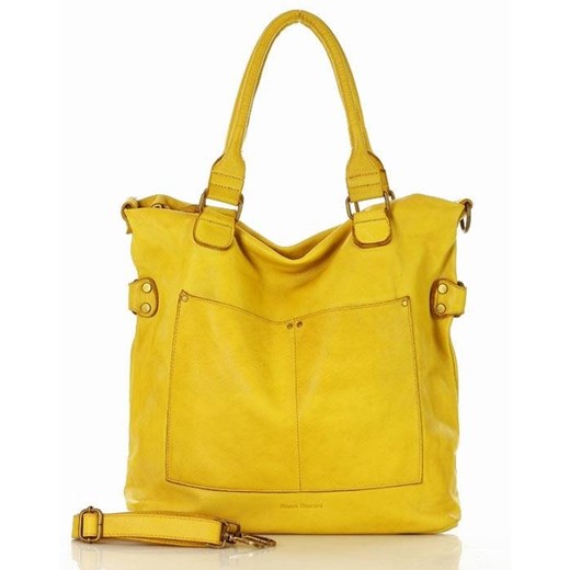 Shopper bag Mazzini matowa żółta mieszcząca a8 na ramię 