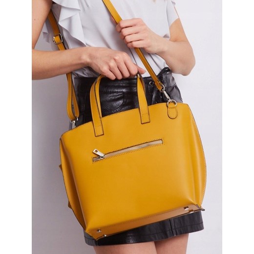 Shopper bag Rovicky z kokardką na ramię ze skóry żółta elegancka 