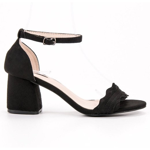 Sandały damskie Vices czarne bez wzorów1 z klamrą ze skóry ekologicznej eleganckie 