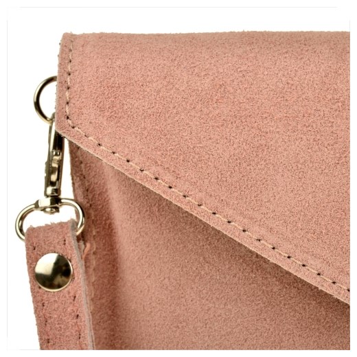 Torebka kopertówka róż pudrowy lekka zamszowa Genuine Leather Małe melon.pl