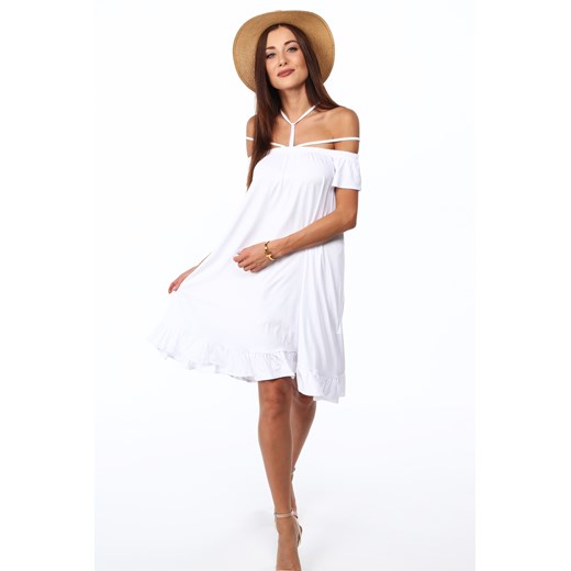 Sukienka Fasardi dzienna biała mini oversize z krótkim rękawem gładka 