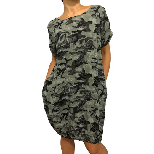 Sukienka Modnakiecka.pl moro oversize z okrągłym dekoltem na spacer 