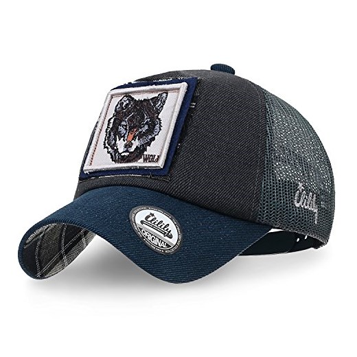 ililily Wilk sarna Tier prostokąt łatek czas wolny ubranie siatka Baseball Cap czapka Trucker Cap, kolor: niebieski