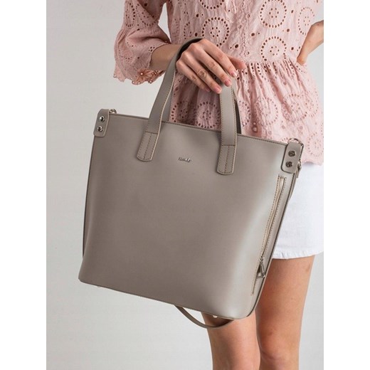 Shopper bag Rovicky beżowa elegancka bez dodatków skórzana duża 