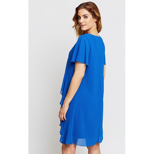 Sukienka niebieska Kaskada elegancka na karnawał z dekoltem w literę v 
