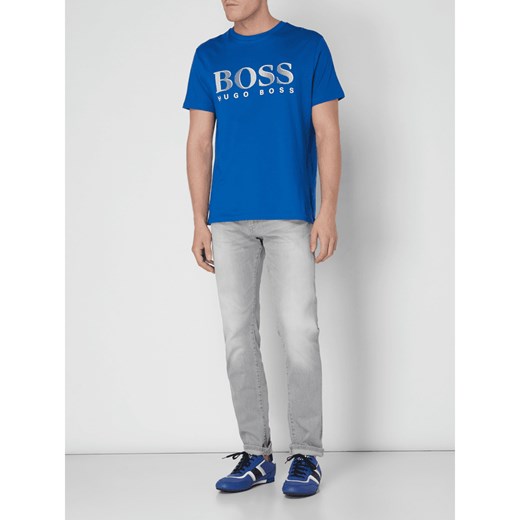 T-shirt męski Boss niebieski z krótkim rękawem z nadrukami 
