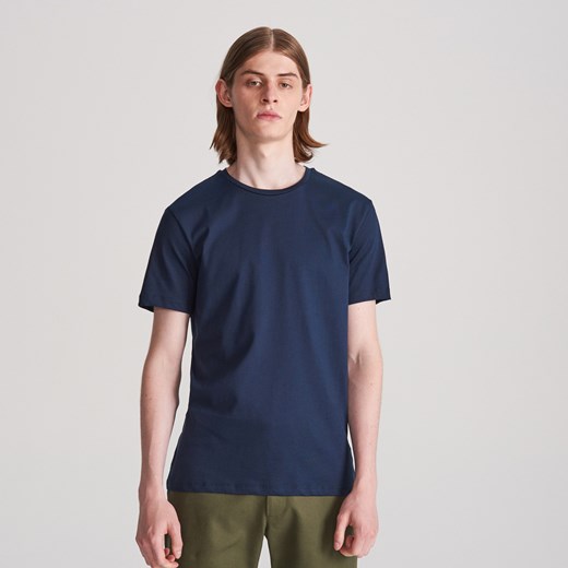 Reserved - Gładki T-shirt basic - Granatowy  Reserved M 