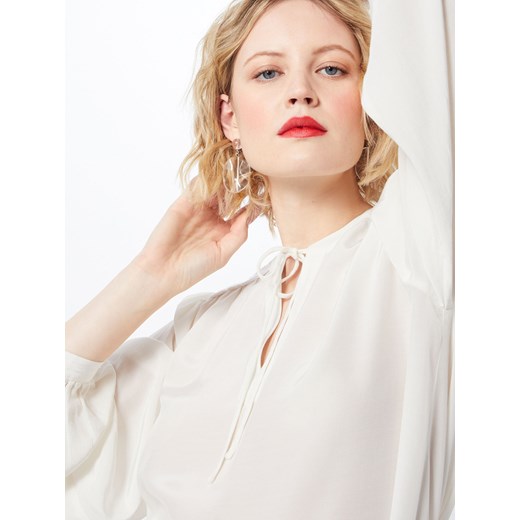 Bluzka damska Postyr z wiskozy biała z długim rękawem ze sznurowanym dekoltem 