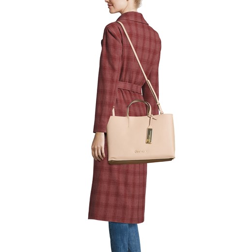 Shopper bag Calvin Klein ze skóry matowa beżowa do ręki 