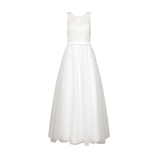 Sukienka Mascara biała bez rękawów z tiulu maxi z okrągłym dekoltem na bal 