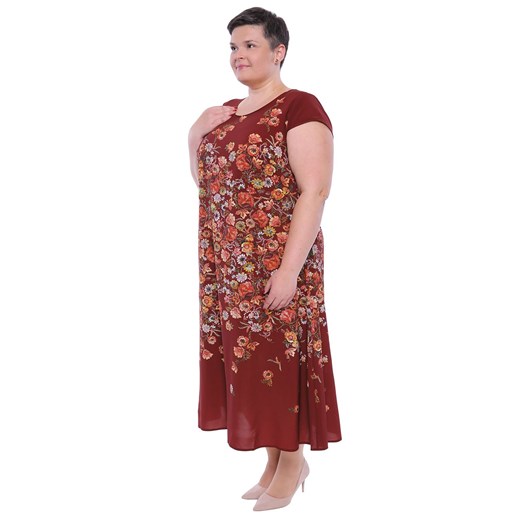 Sukienka z krótkim rękawem wielokolorowa na spacer maxi z okrągłym dekoltem 