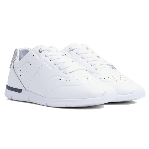 Buty sportowe damskie Tommy Hilfiger sneakersy młodzieżowe skórzane sznurowane białe bez wzorów płaskie 