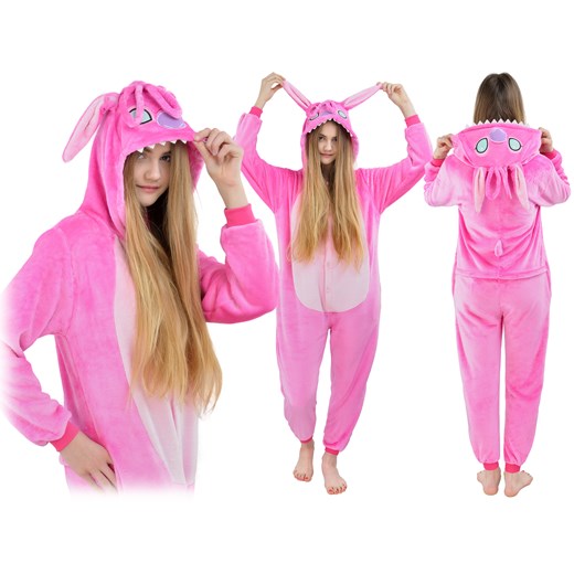 Piżama kigurumi jednoczęściowe przebranie kostium z kapturem – różowy stich