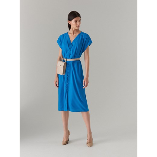 Mohito sukienka z krótkim rękawem bez wzorów midi niebieska 