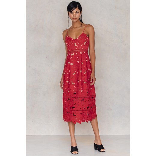 NA-KD Boho Szydełkowa sukienka midi w kwiaty - Red