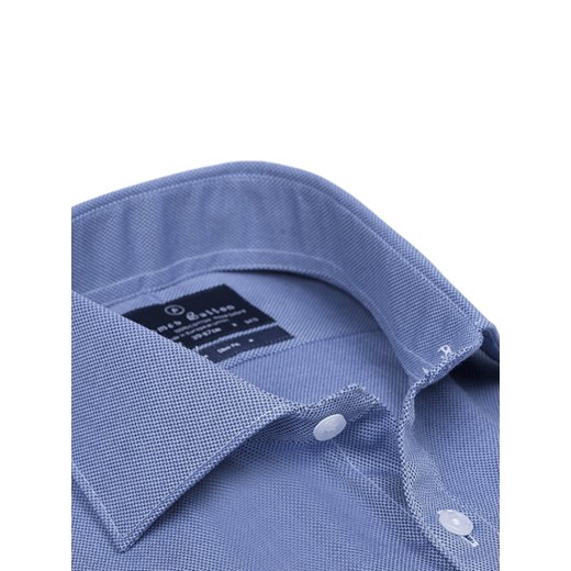 Koszula męska niebieska James Button bez wzorów wiosenna z kołnierzykiem down z długimi rękawami 