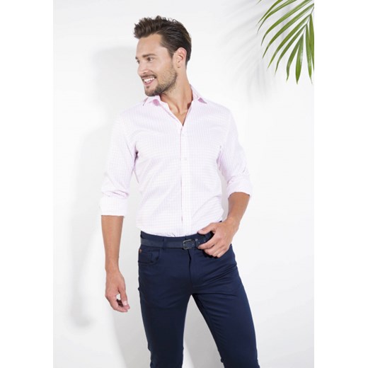 Check Pink Two-Ply Cotton Luxury Twill Slim Fit Shirt 39 cm wydłużony 69 cm SLIM FIT