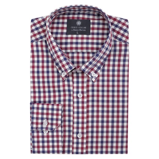 Koszula Button-Down w Czerwono-Niebieską Kratę 38 cm standard 65 cm EXTRA SLIM FIT