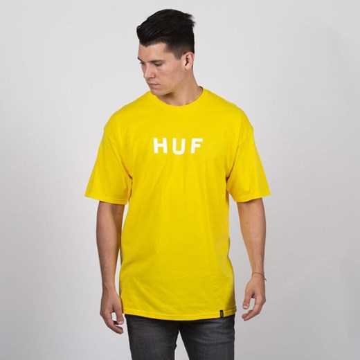 T-shirt męski Huf żółty z napisem z krótkim rękawem 