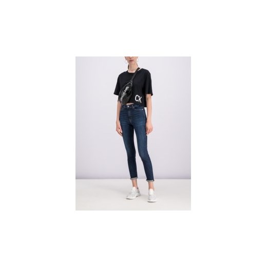 Bluzka damska czarna Calvin Klein z krótkimi rękawami z okrągłym dekoltem 