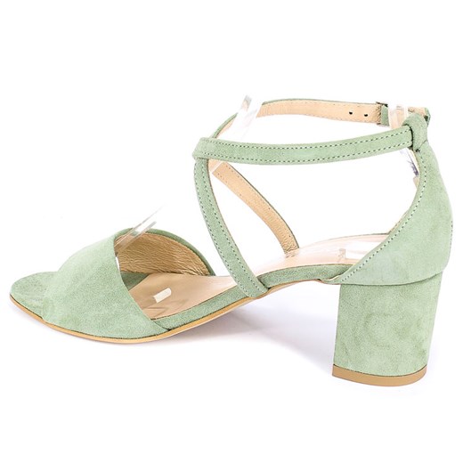 Cortesini sandały damskie zielone skórzane na średnim obcasie bez wzorów eleganckie 