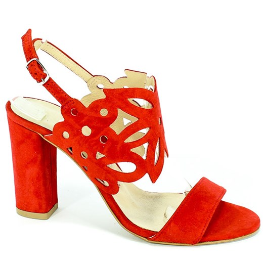 Sandały damskie Cortesini eleganckie na obcasie bez wzorów z klamrą skórzane czerwone 