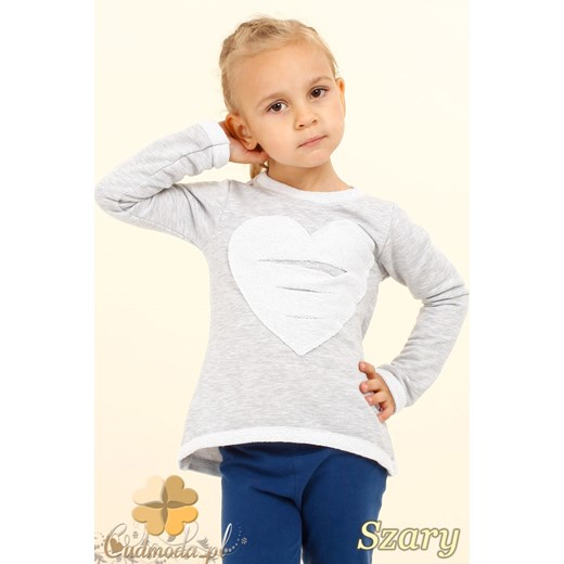 MA024 Dresowa dziewczęca bluza z sercem - szara cudmoda bialy dresy
