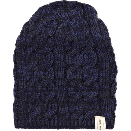 Navy cable knit beanie hat river-island czarny beanie