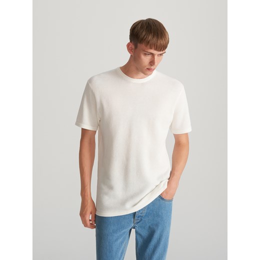 Reserved - T-shirt ze strukturalnej dzianiny - Biały  Reserved M 