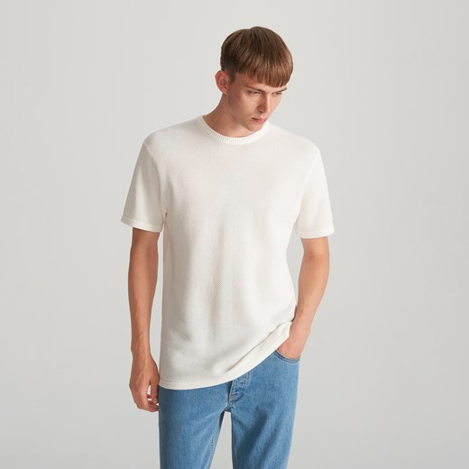 Reserved - T-shirt ze strukturalnej dzianiny - Biały Reserved  XL 