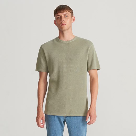 Reserved - T-shirt ze strukturalnej dzianiny - Zielony  Reserved XL 