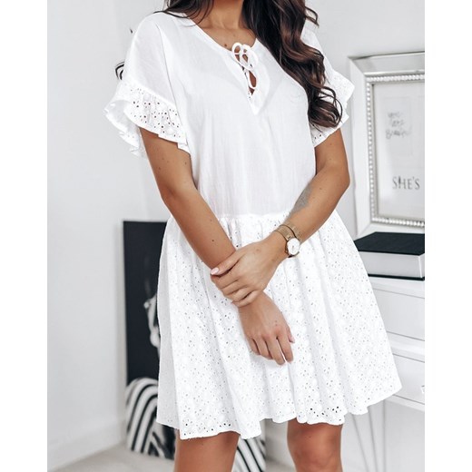 Sukienka biała oversize mini z krótkim rękawem 
