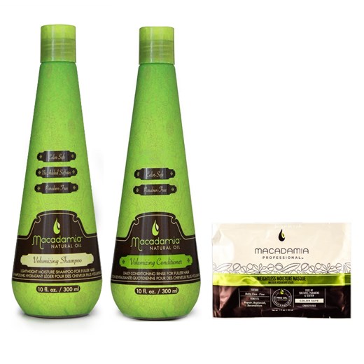 Macadamia Volumizing and Weightless Moisture | Zestaw do włosów cienkich: szampon 300ml + odżywka 300ml + maska 30ml