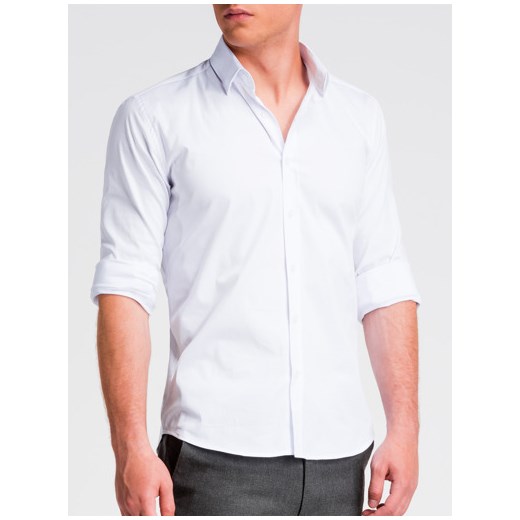 Koszula męska elegancka z długim rękawem K504 - biała  Ombre S 