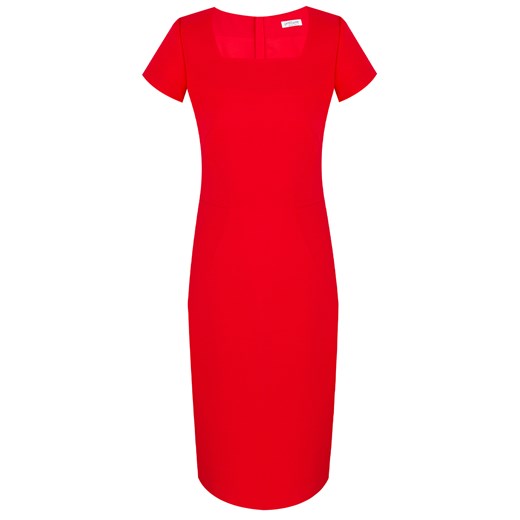 Sukienka Prettyone prosta z okrągłym dekoltem czerwona midi z krótkimi rękawami 