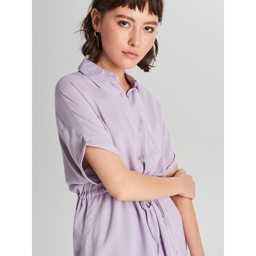 Bluzka damska fioletowa Cropp bez wzorów z krótkimi rękawami 