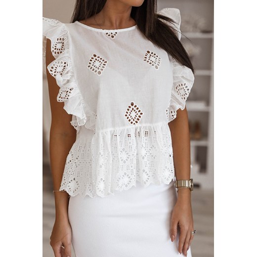 Bluzka damska Rose Boutique elegancka biała z okrągłym dekoltem 
