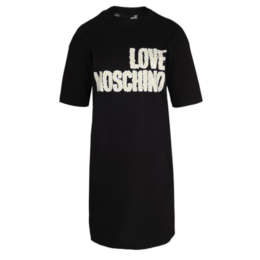 Sukienka Love Moschino z napisem czarna z okrągłym dekoltem 