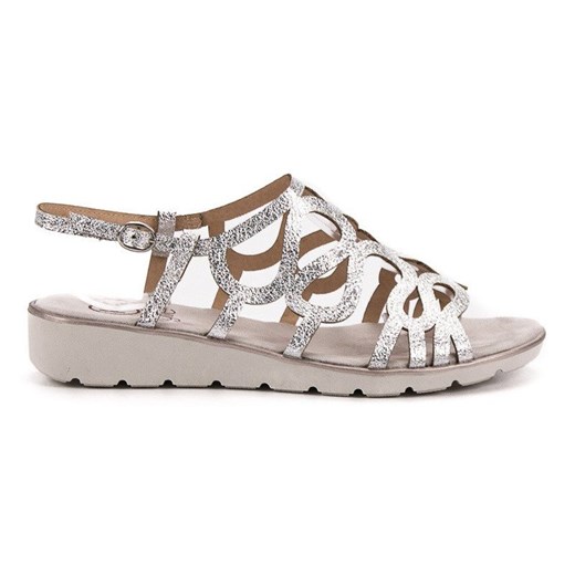 Buty Kylie sandały damskie srebrne na platformie letnie z klamrą ze skóry ekologicznej 