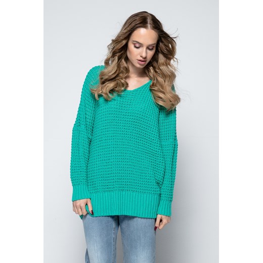 Sweter damski Fimfi z dekoltem w serek zielony 