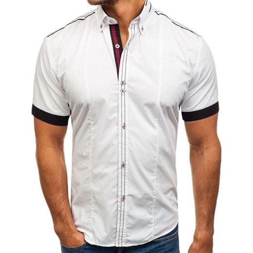 Koszula męska elegancka z krótkim rękawem biała Bolf 6513