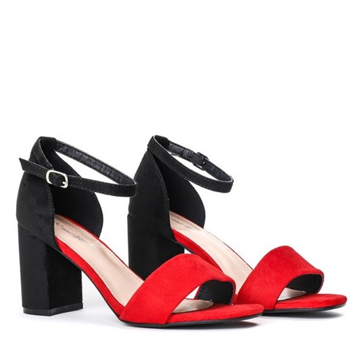 Czarne sandały na słupku z czerwonym wykończeniem Betine - Obuwie  Royalfashion.pl 36 