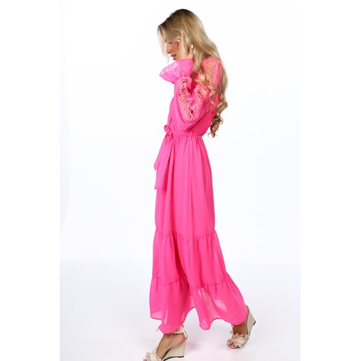 Różowa sukienka boho ze stójką 4186 fasardi  S/M fasardi.com