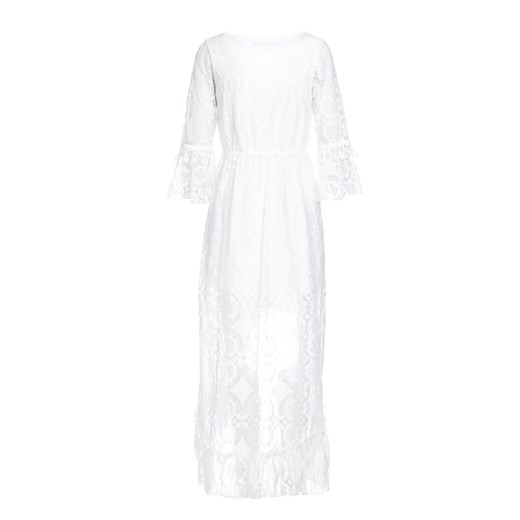 Sukienka Renee midi biała z długim rękawem z żabotem 